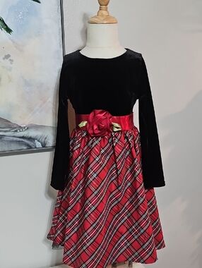 3 for $20 🎄 Dollie & Me Red Plaid Holiday Dress Velvet Bodice Size 5